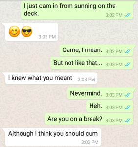 Whatsapp message between partners suggesting an orgasm