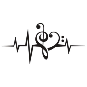 clip art of bass & treble clef shaped in a heart along a heartbeat line
