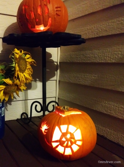 two carved pumpkins