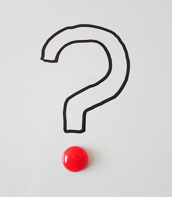 outline of a question mark dotted with a red circle at the bottom, via Pixabay