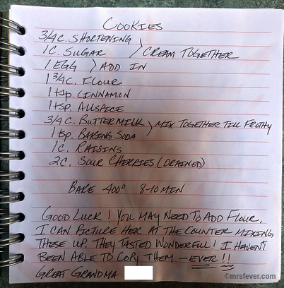 hand-written recipe for cookies